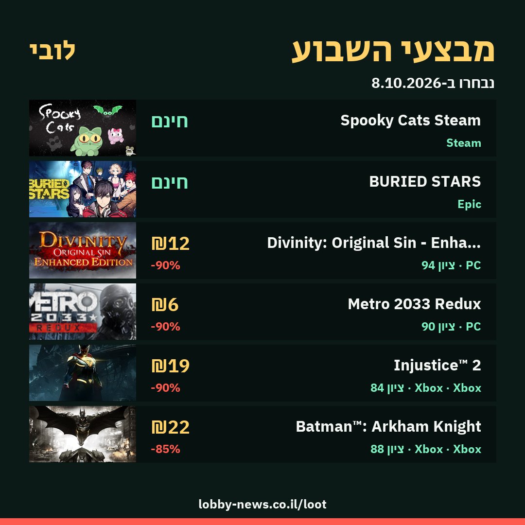 מבצעי השבוע: Spooky Cats Steam, BURIED STARS, Divinity: Original Sin - Enhanced Edition, Metro 2033 Redux, Injustice™ 2, Batman™: Arkham Knight